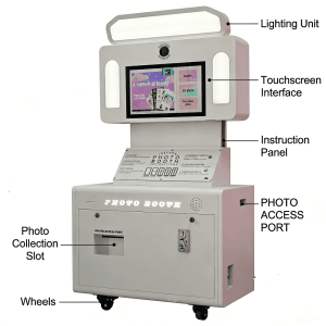 automatic selfie photobooth vending machine with lifting up/down style photo booth